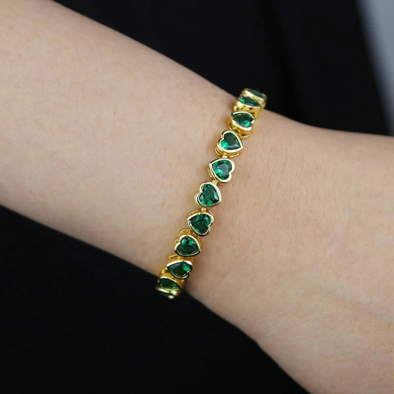 Gold Bezel Heart CZ Bracelet