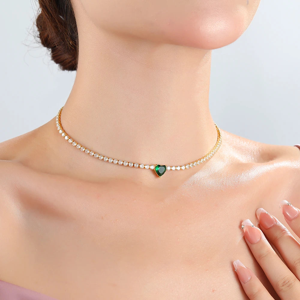 18K CZ Heart Tennis Necklace