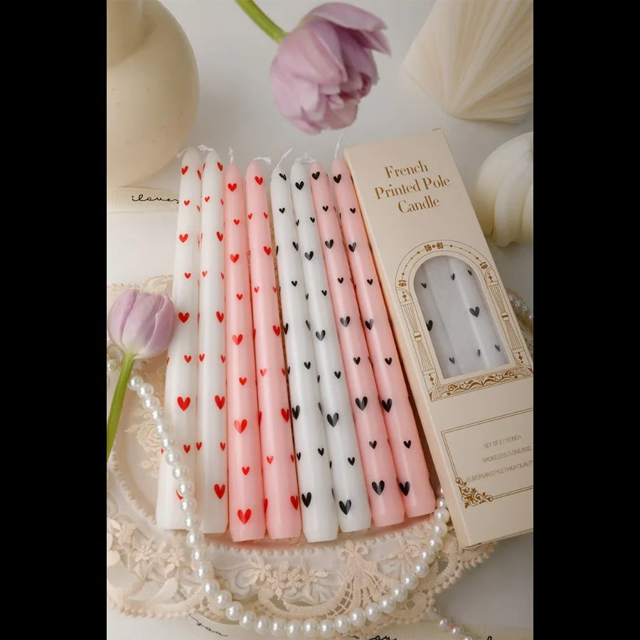 Printed Heart Taper Candles
