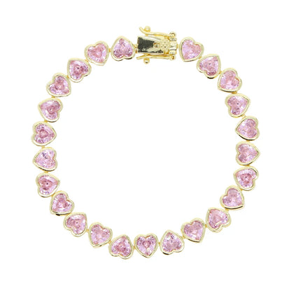 Gold Bezel Heart CZ Bracelet