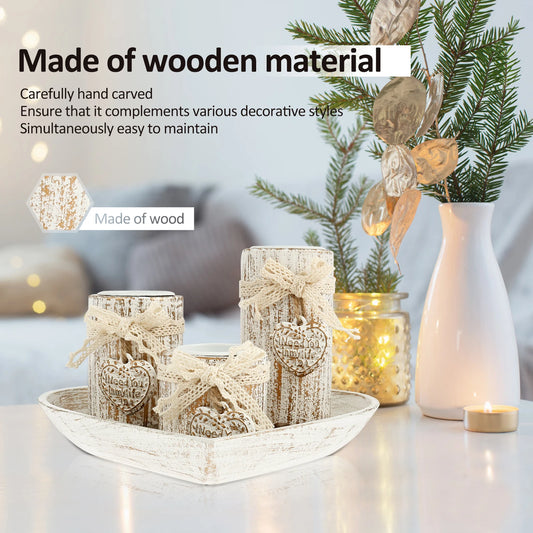 Wooden Heart Tray Candle Holders