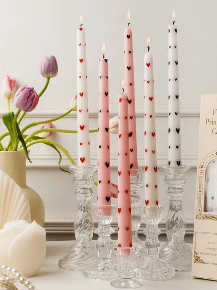 Printed Heart Taper Candles