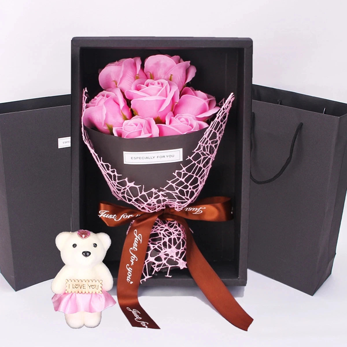 7-Rose Soap Bear Bouquet