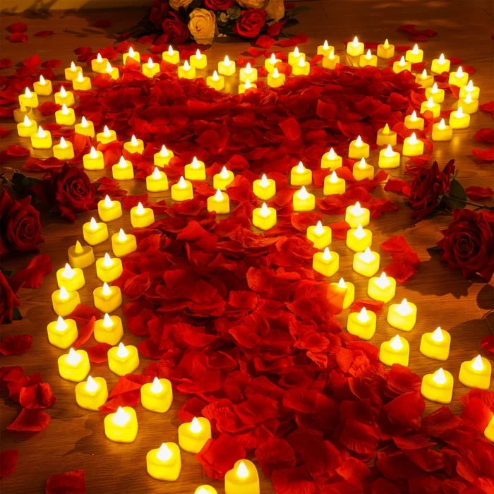 Rose Petals + LED Hearts Set