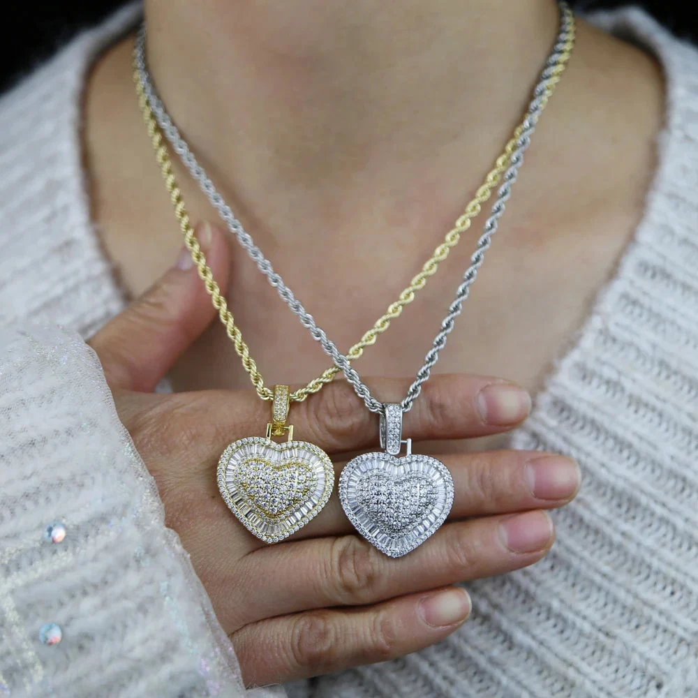 Iced CZ Heart Pendant Necklace — photo 12