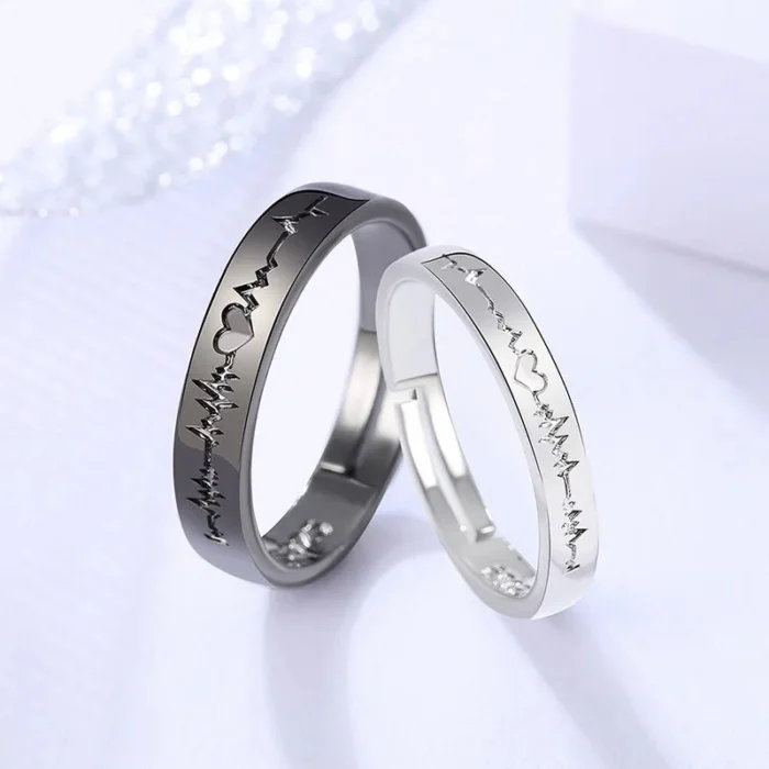 ECG Heart Couple Open Rings