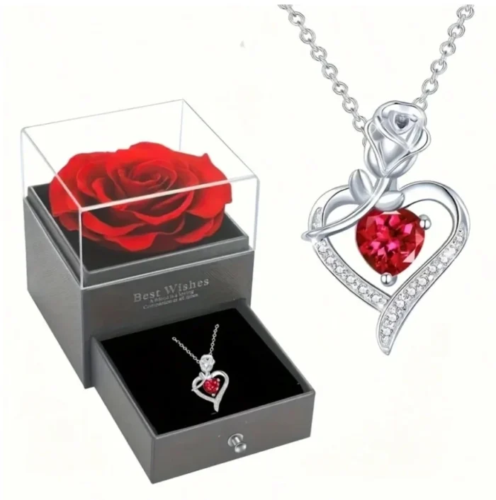 Eternal Rose Box with Heart Necklace