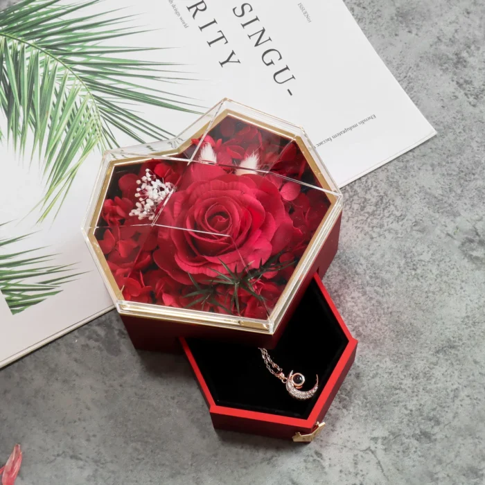 Heart Rose Box with Moon Necklace