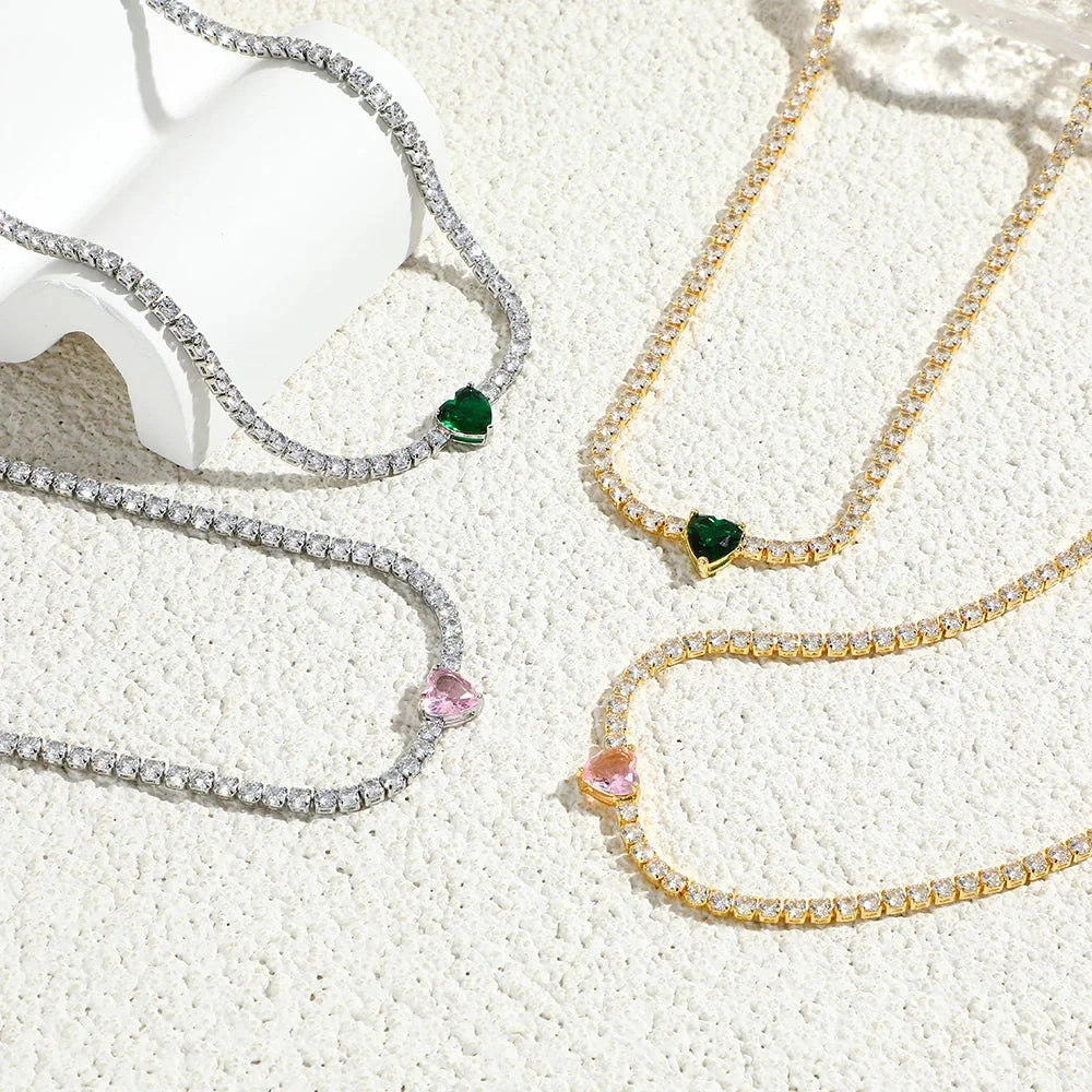 18K CZ Heart Tennis Necklace — photo 2