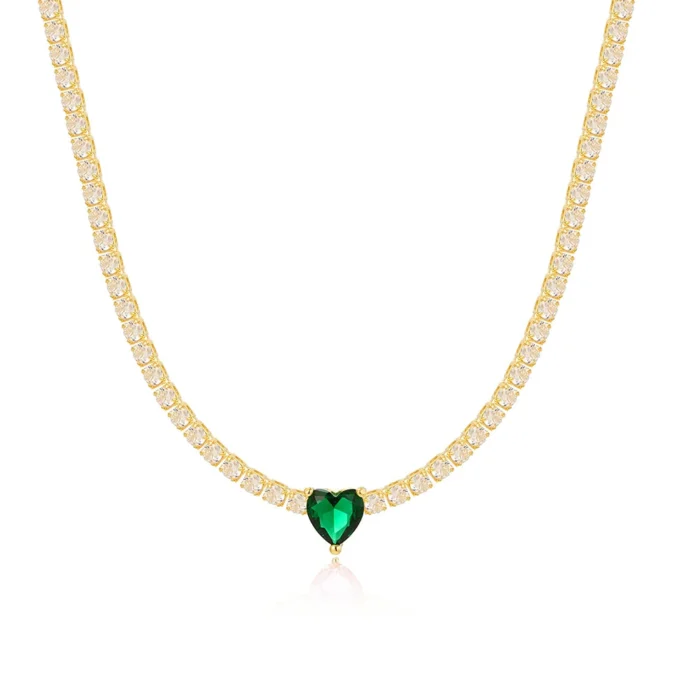 18K CZ Heart Tennis Necklace