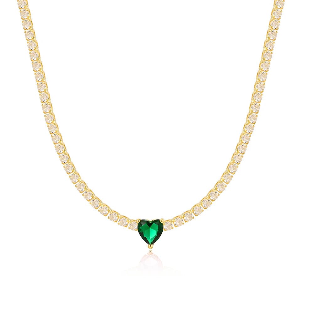 18K CZ Heart Tennis Necklace