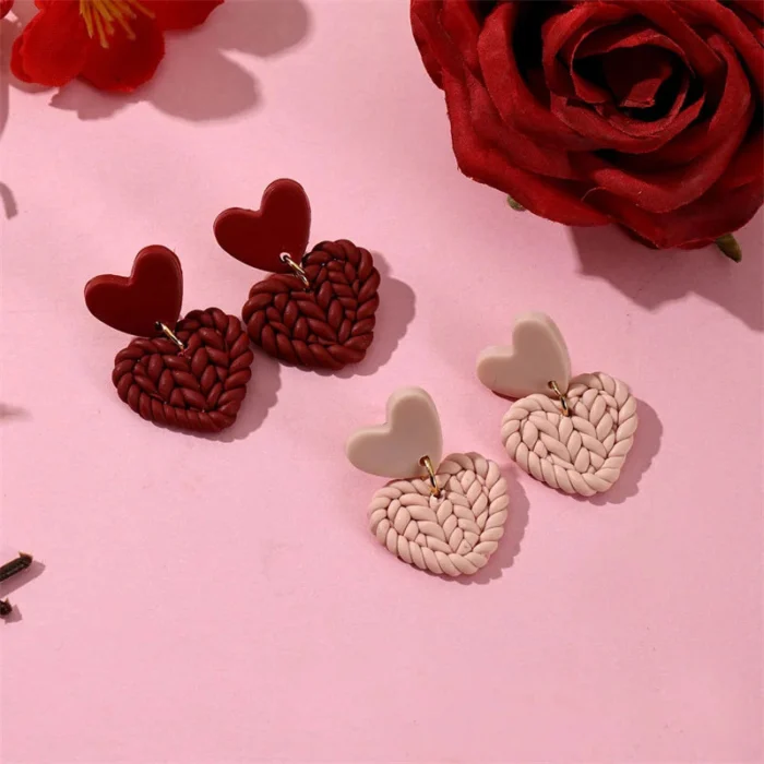Red Pink Heart Dangle Earrings
