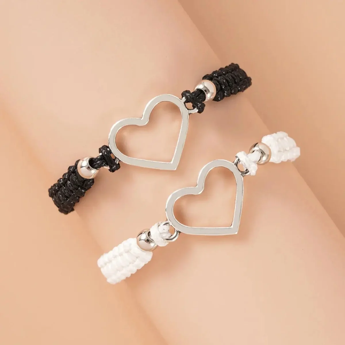 Black White Heart Rope Bracelets