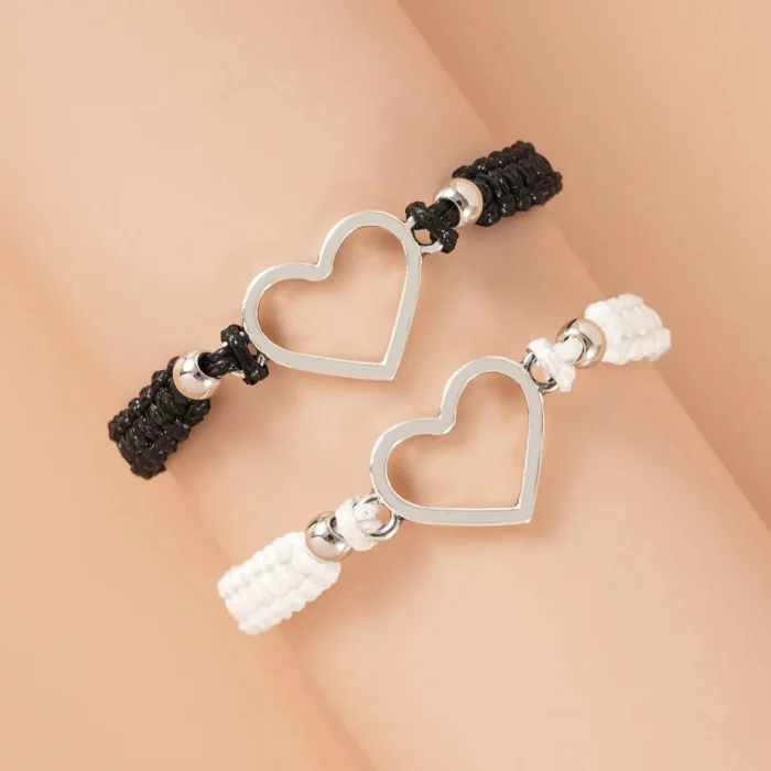 Black White Heart Rope Bracelets