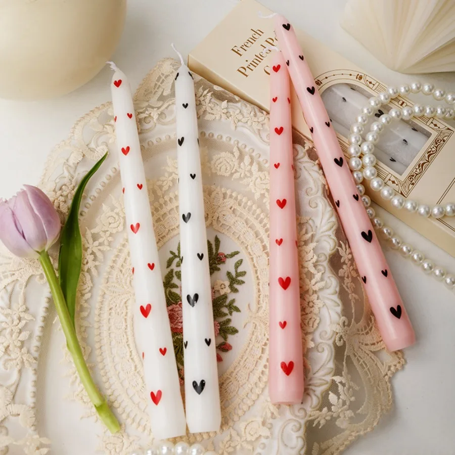 Printed Heart Taper Candles — photo 2