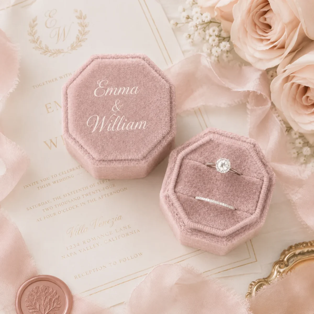 Engraved Velvet Ring Box