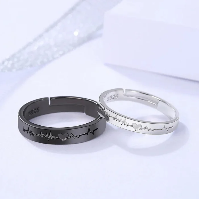 ECG Heart Couple Open Rings — view 2