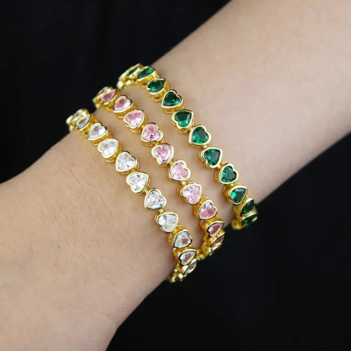 Gold Bezel Heart CZ Bracelet — view 2