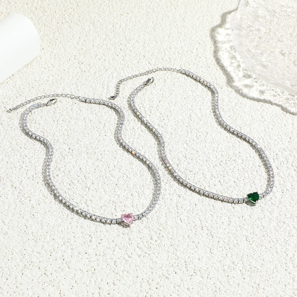 18K CZ Heart Tennis Necklace — photo 4