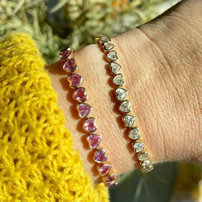 Gold Bezel Heart CZ Bracelet