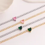 18K CZ Heart Tennis Necklace — view 9