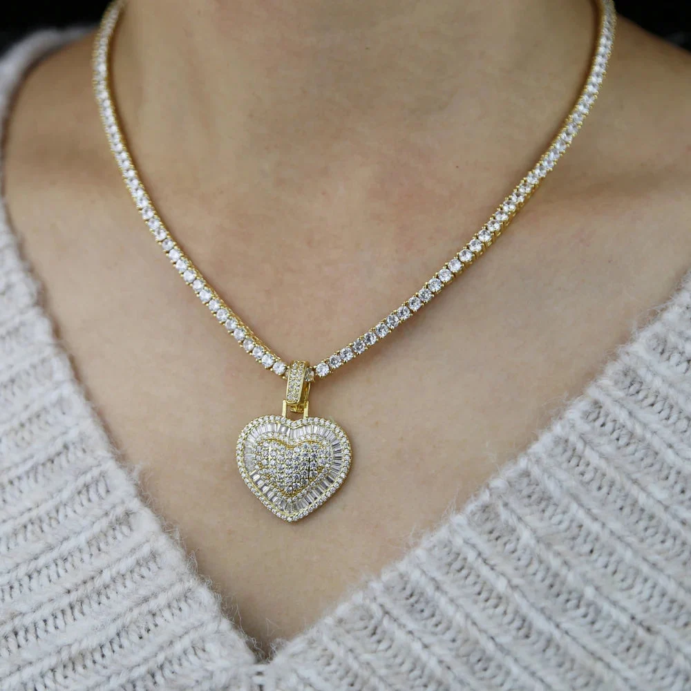 Iced CZ Heart Pendant Necklace — photo 3