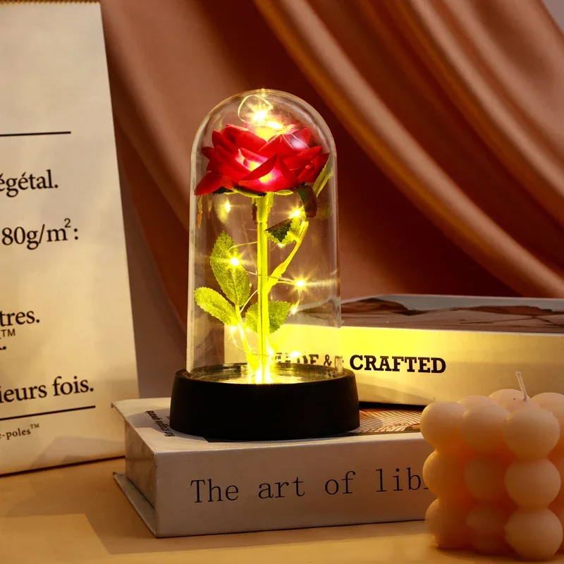 Glass Dome Rose with Fairy Lights