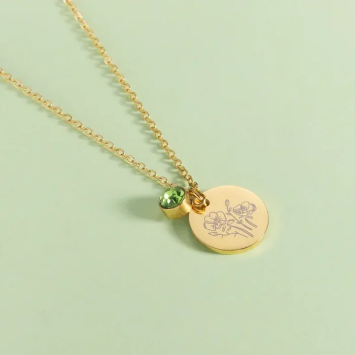 Birth Flower Disc Necklace