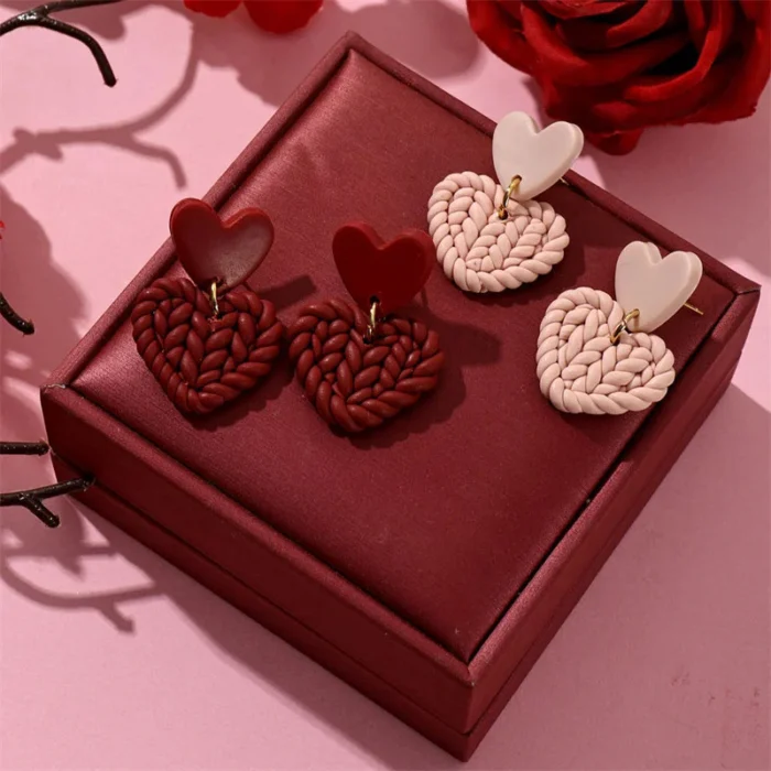 Red Pink Heart Dangle Earrings — view 2