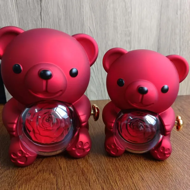 Rose Bear Box with Engraved Necklace